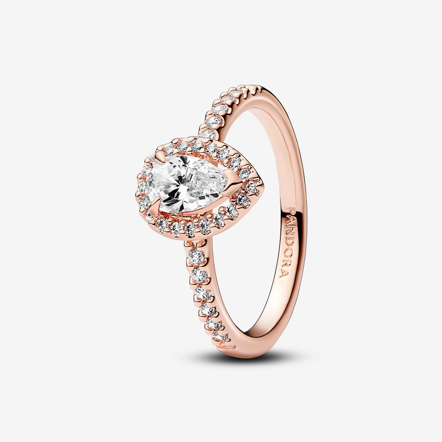 Sparkling Pear Halo Rose Gold Ring