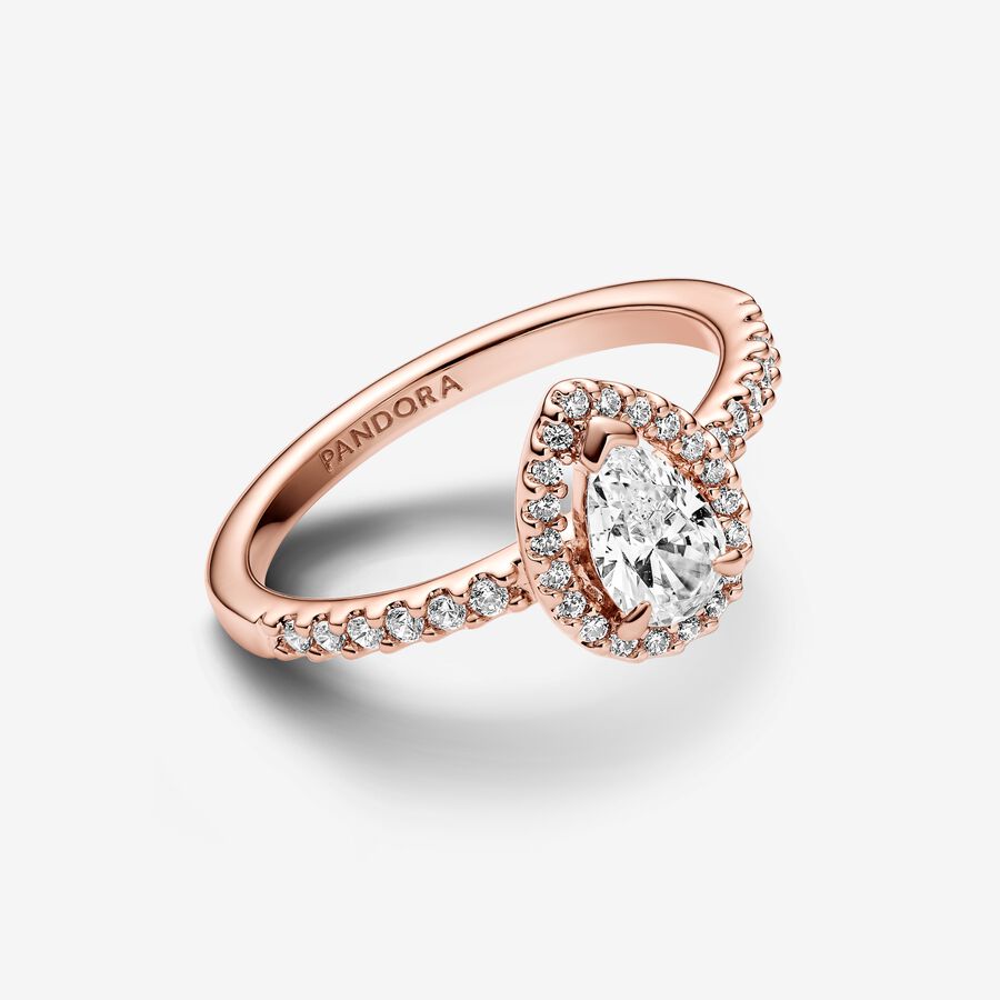 Sparkling Pear Halo Rose Gold Ring