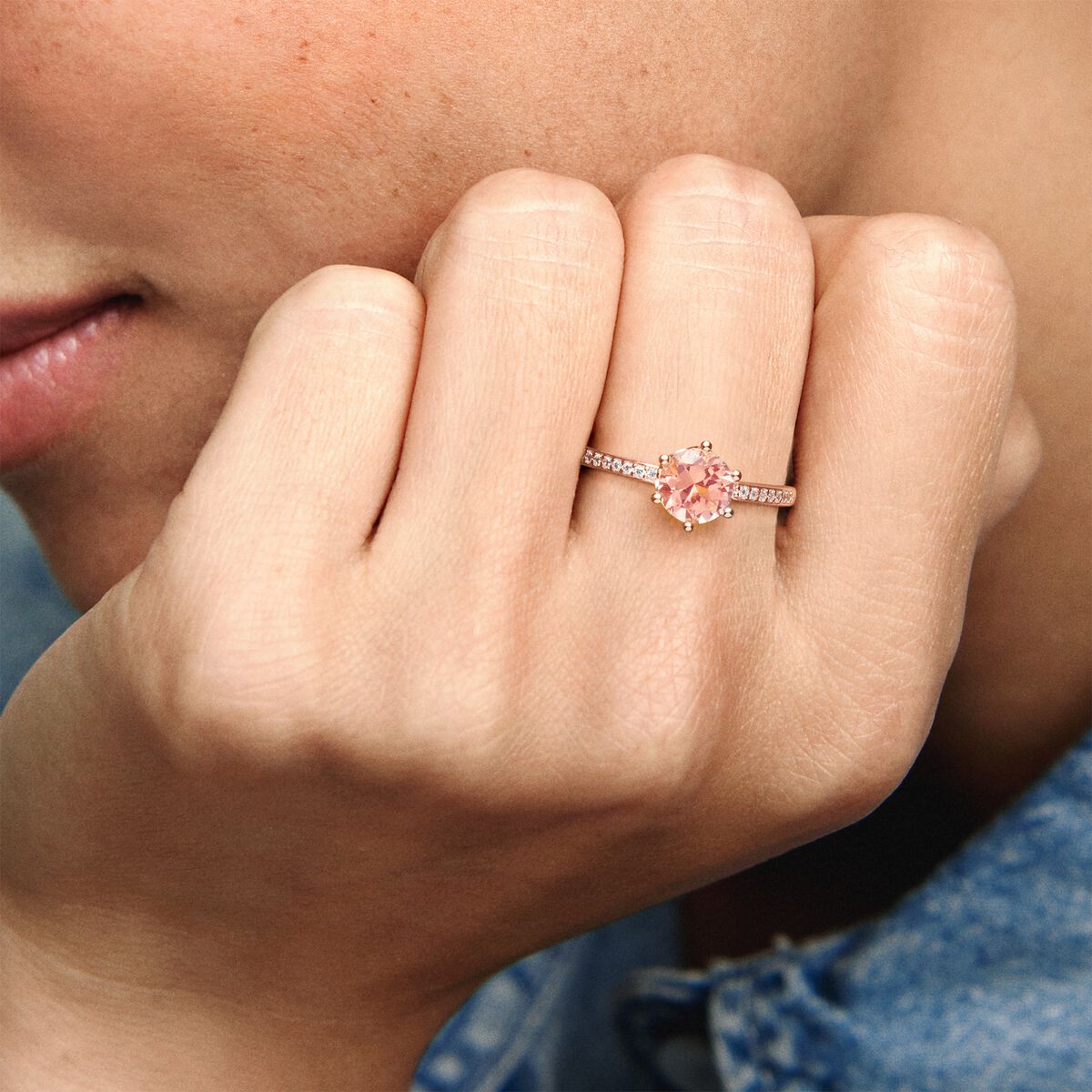 Pink Sparkling Crown Solitaire Ring