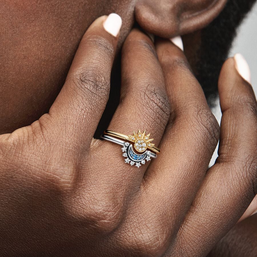 Celestial Blue Sparkling Moon Ring