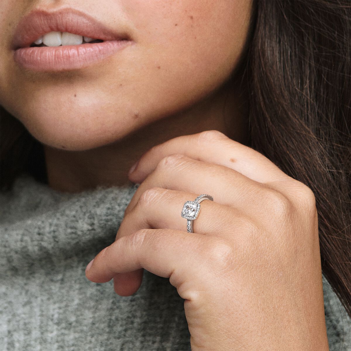 Square Sparkle Halo Ring