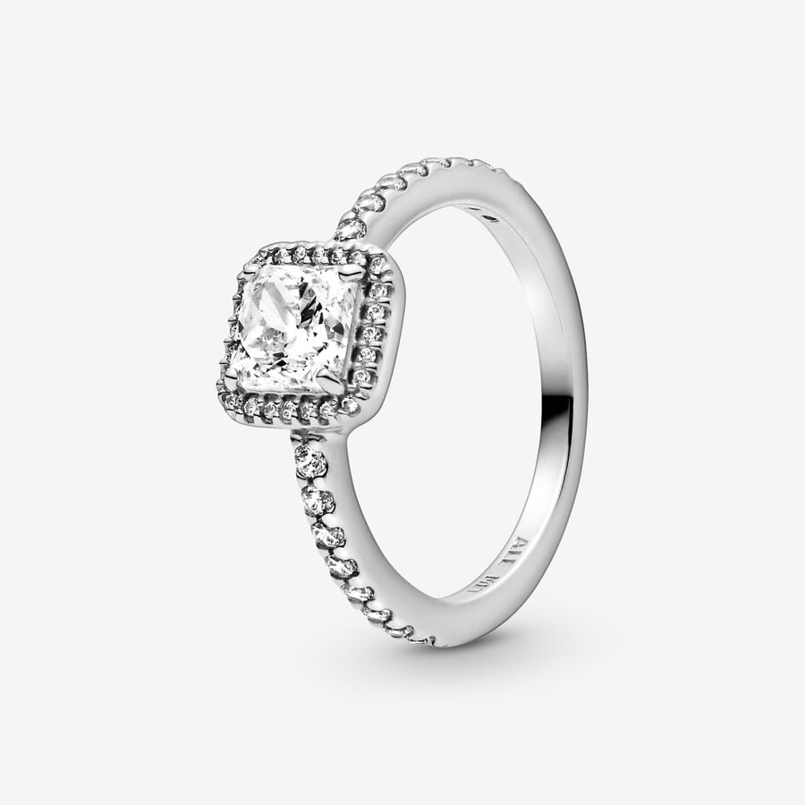 Square Sparkle Halo Ring