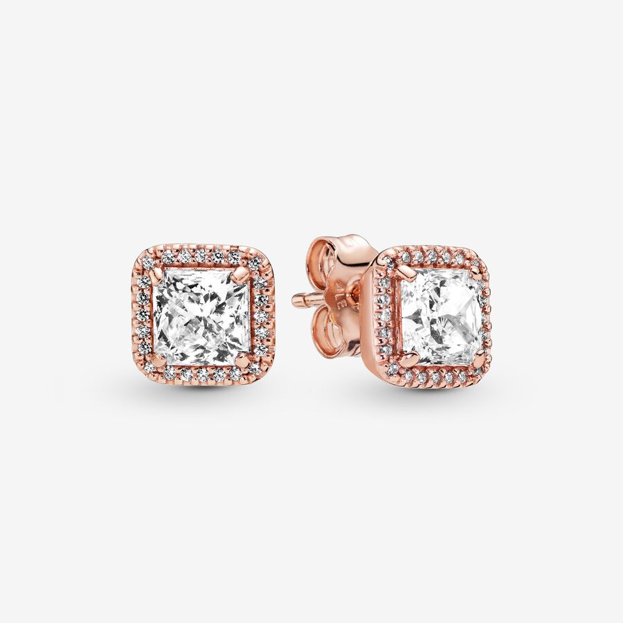 Square Sparkle Halo Gold-plated Stud Earrings