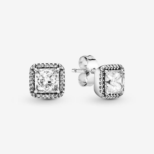 Square Sparkle Halo Stud Earrings