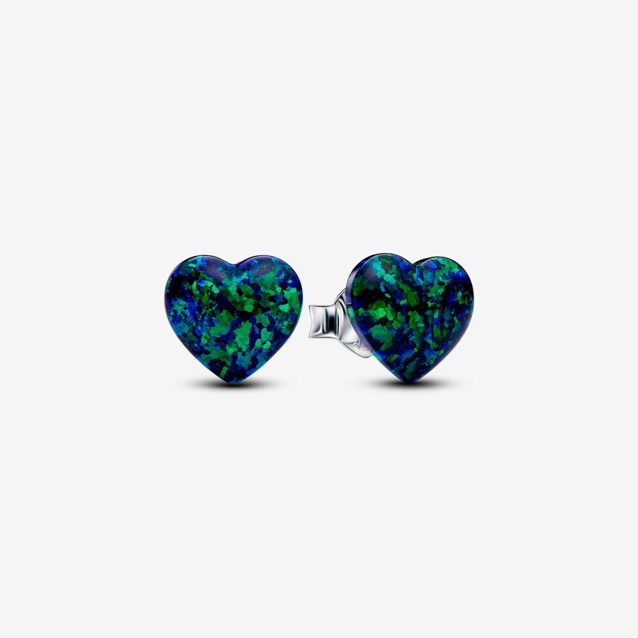 Opalescent Green Heart Stud Earrings