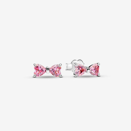 Sparkling Pink Bow Stud Earrings