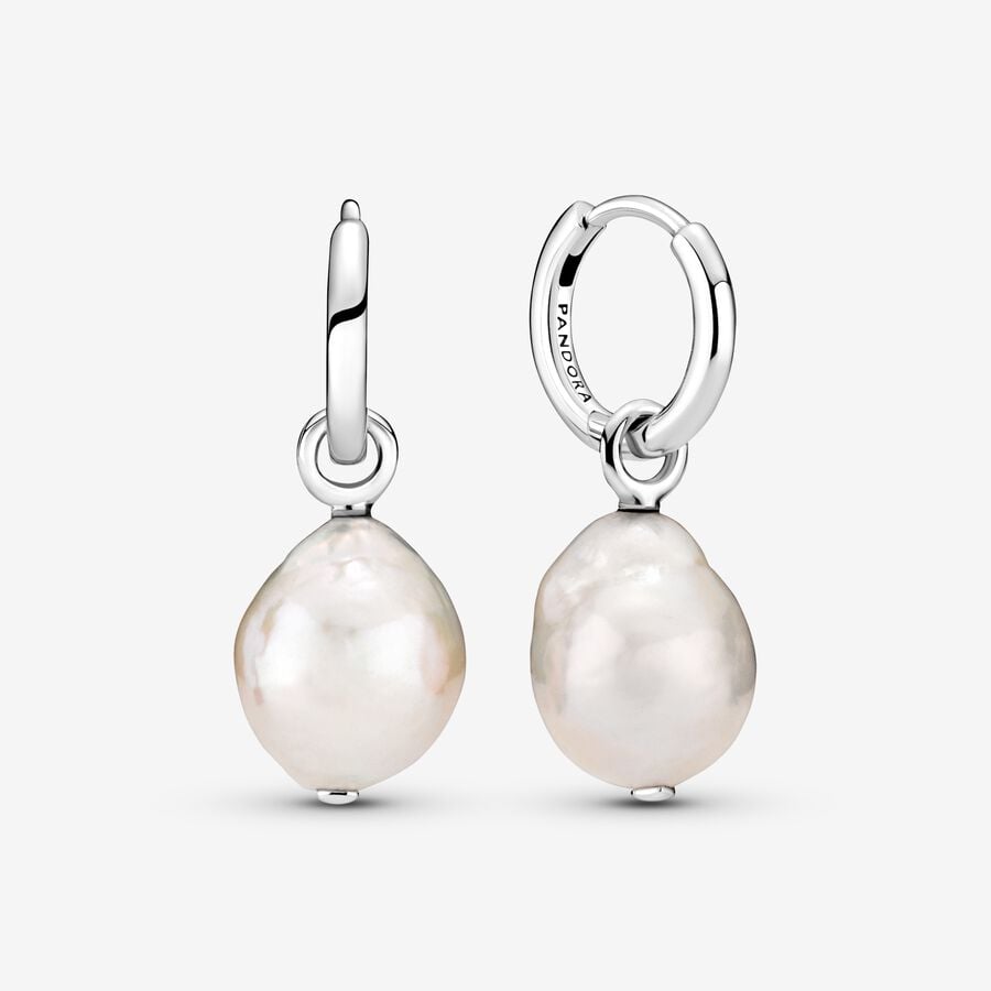 Treated Freshwater Cultured Baroque Pearl Hoop Earrings