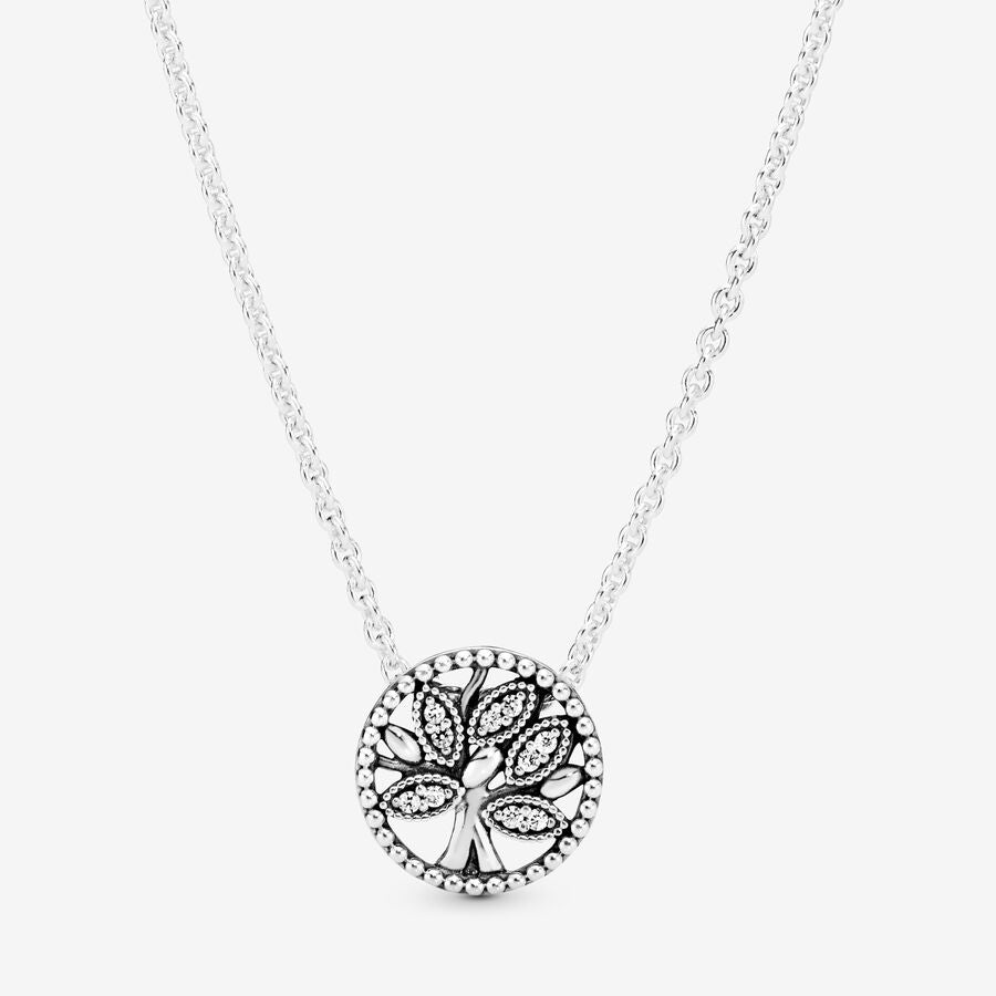 Family tree silver collier necklace