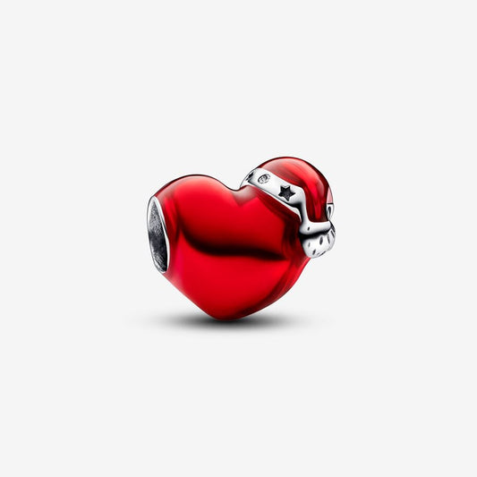 Metallic Red Christmas Heart Charm