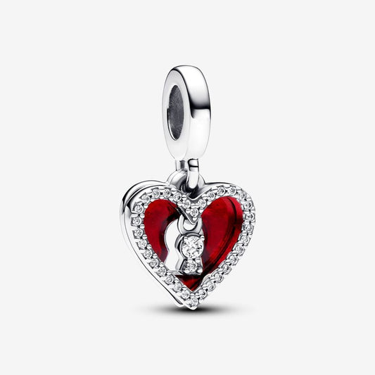 Red Heart & Keyhole Double Dangle Charm