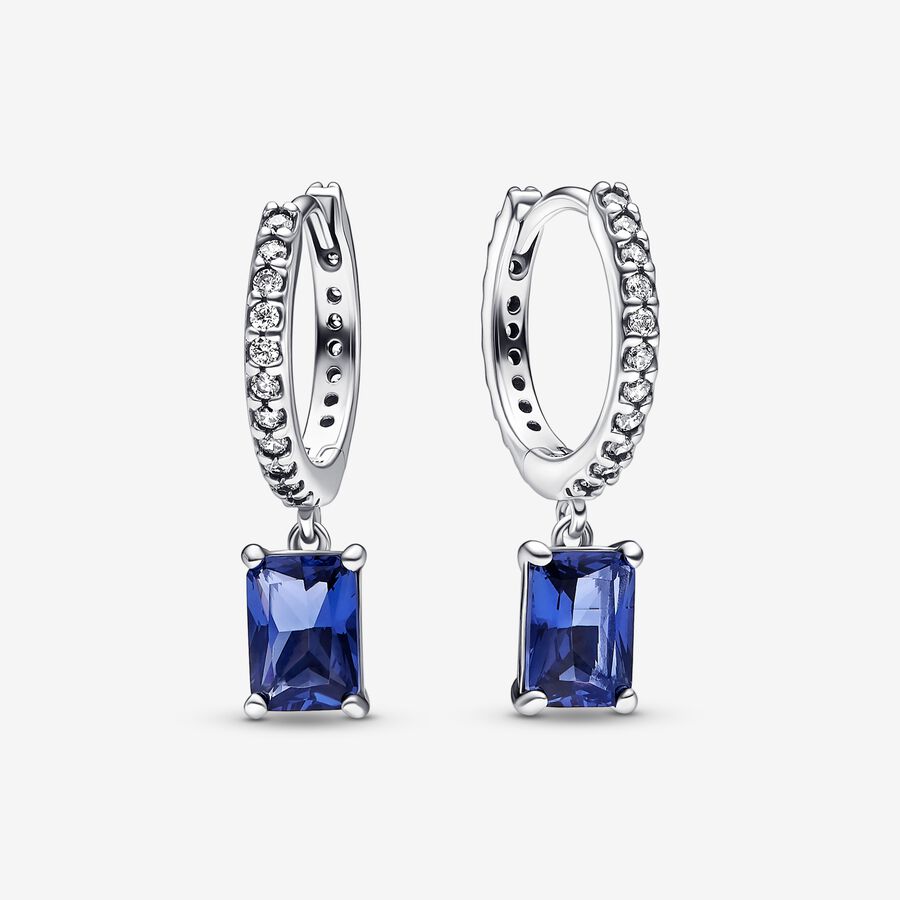 Blue Rectangular Sparkling Hoop Earrings